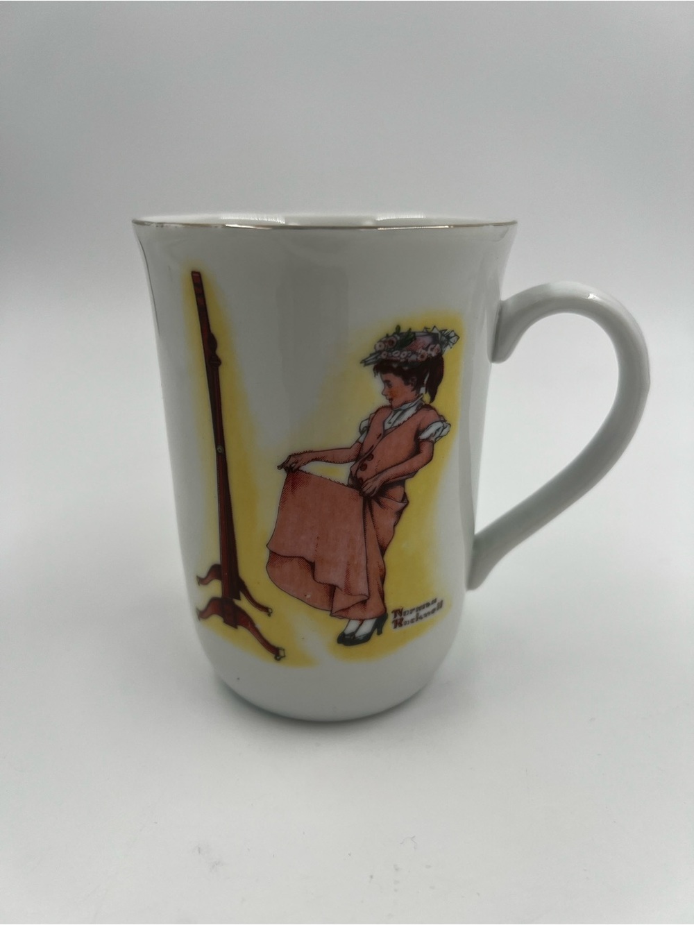 Vintage JSNY Norman Rockwell “ A Very Private Moment” Ceramic Gold Rim Mug